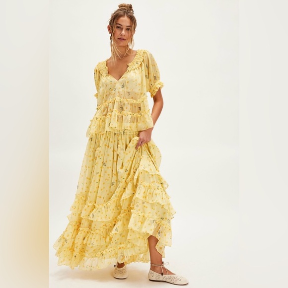 NWT Free People Morning Mist Maxi Set, yellow, size M - Picture 3 of 9